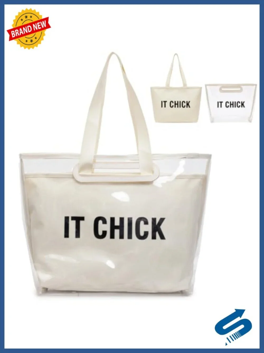 Large Waterproof PVC Tote Bag for Women, Detachable 2-in-1 Canvas Work & Beach